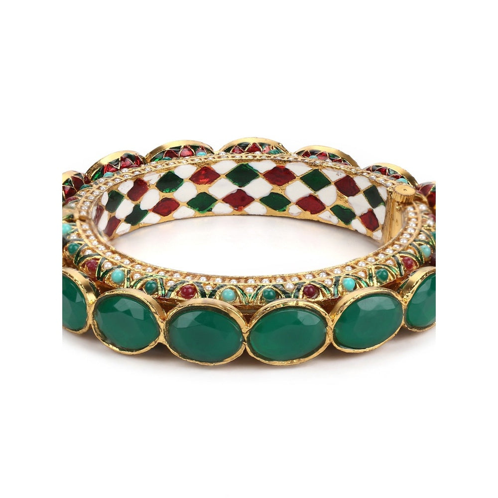 Ruby Raang Studio Gold Plated Kundan Meenakari Bangle