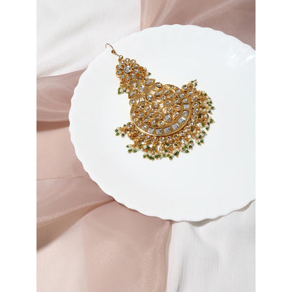 Ruby Raang Studio Gold Plated Kundan Studded Maang Tikka Jhoomar