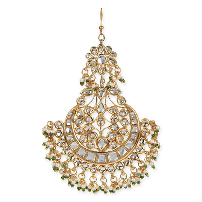 Ruby Raang Studio Gold Plated Kundan Studded Maang Tikka Jhoomar