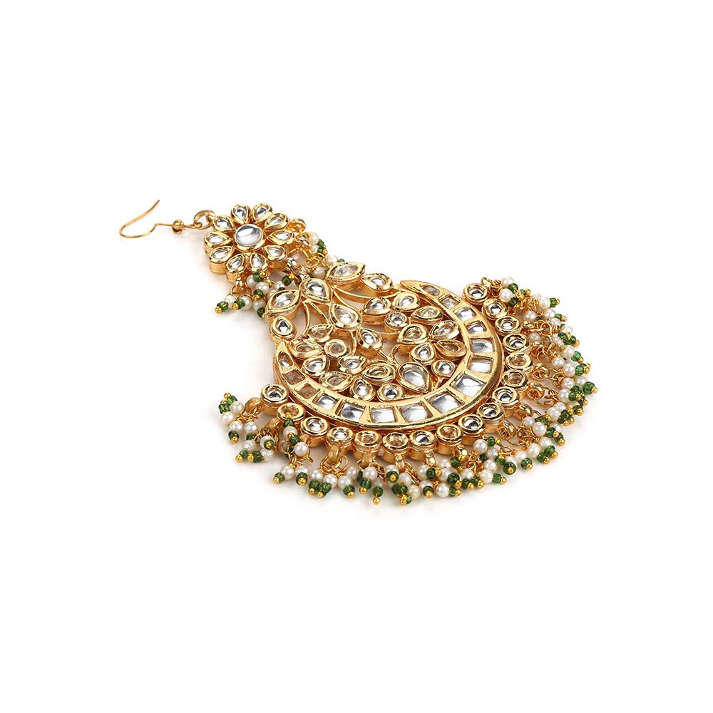 Ruby Raang Studio Gold Plated Kundan Studded Maang Tikka Jhoomar