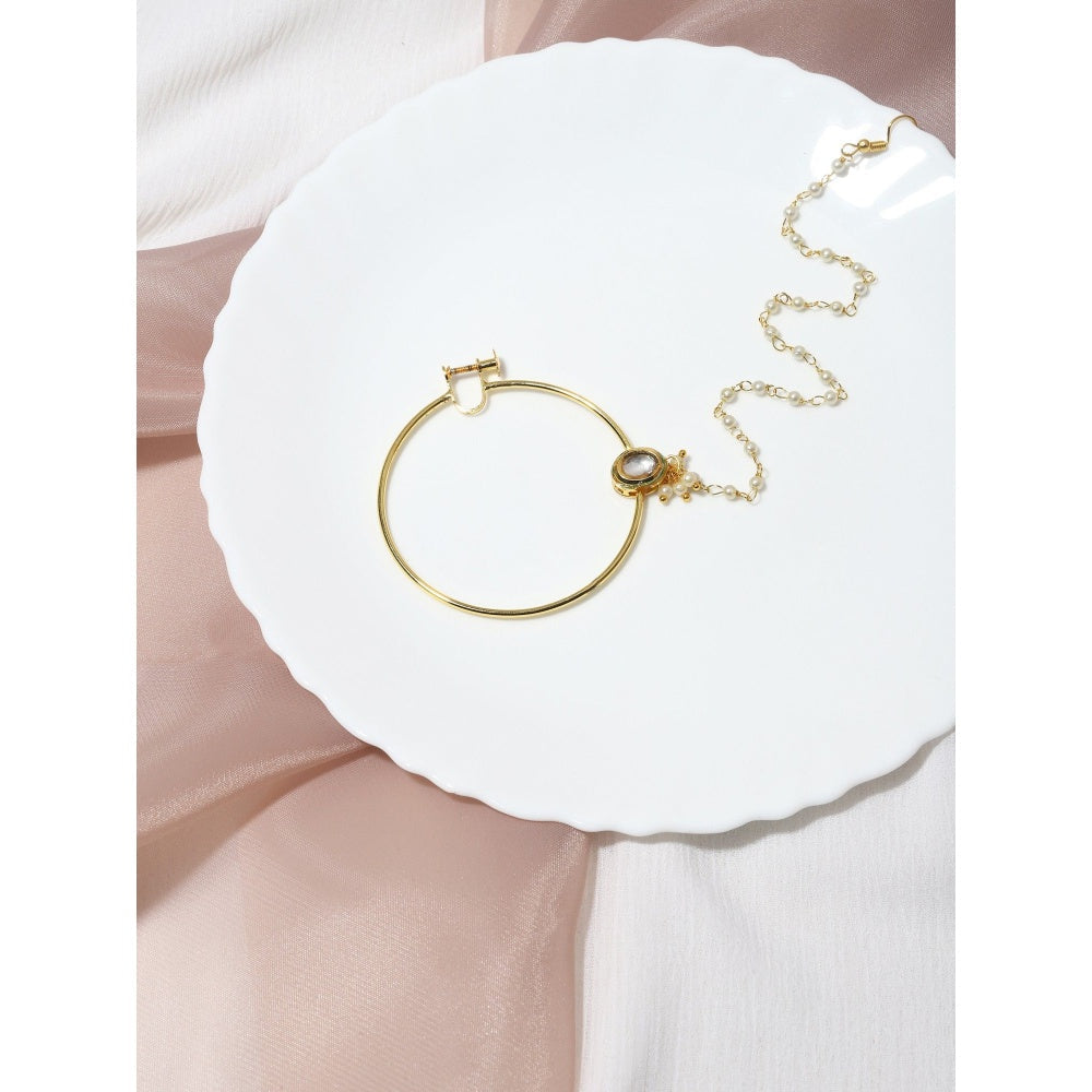 Ruby Raang Studio Gold-Toned & White Kundan Nath