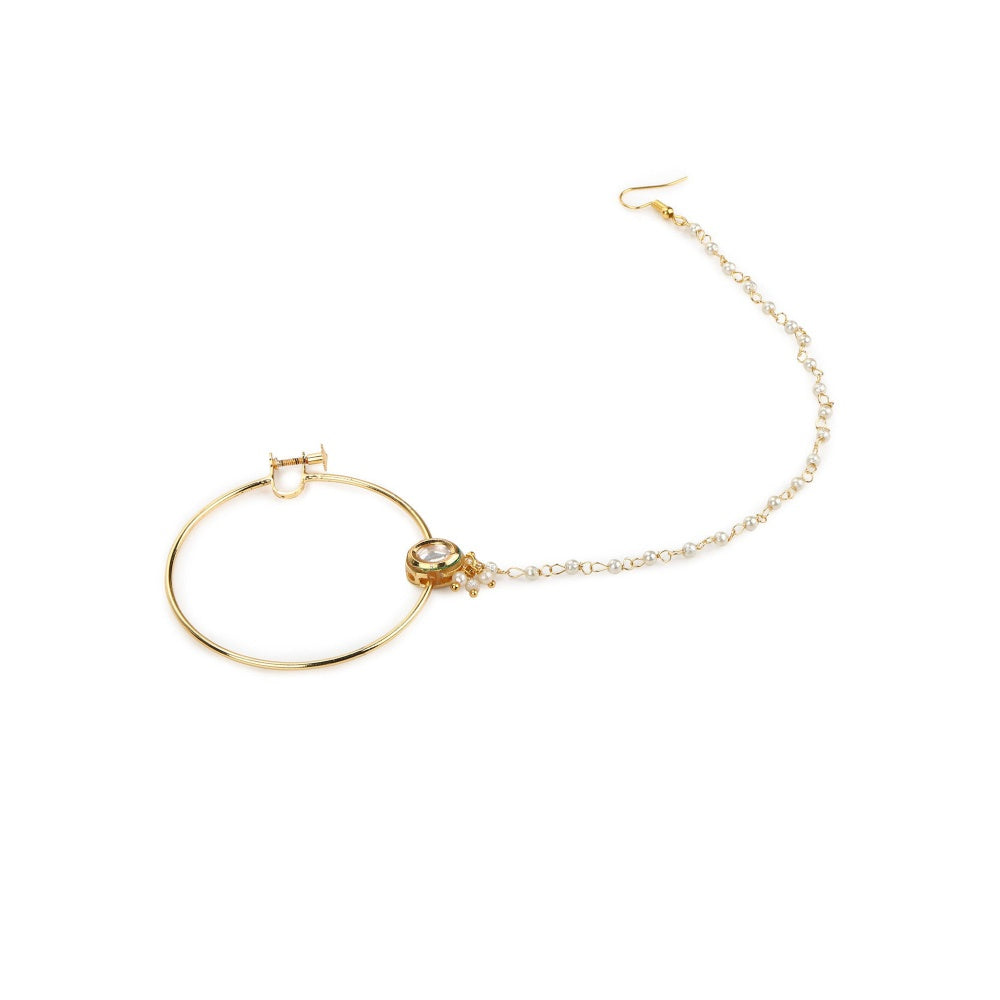 Ruby Raang Studio Gold-Toned & White Kundan Nath