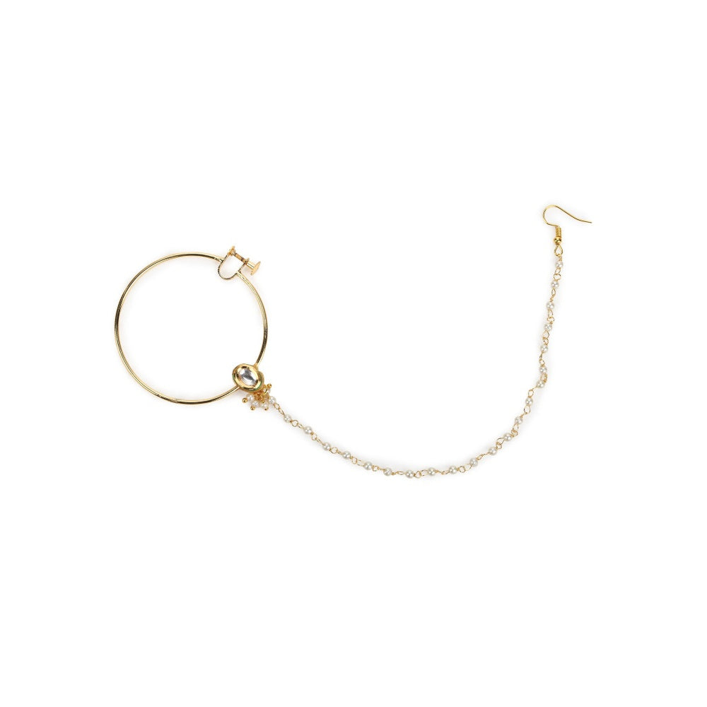 Ruby Raang Studio Gold-Toned & White Kundan Nath