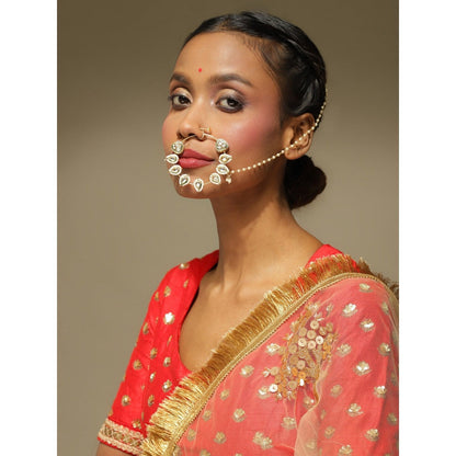 Ruby Raang Studio Gold-Toned & Plated Kundan Vilandi Chained Nath