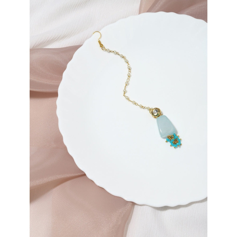 Ruby Raang Studio Turquoise Blue Kundan Maang Tikka