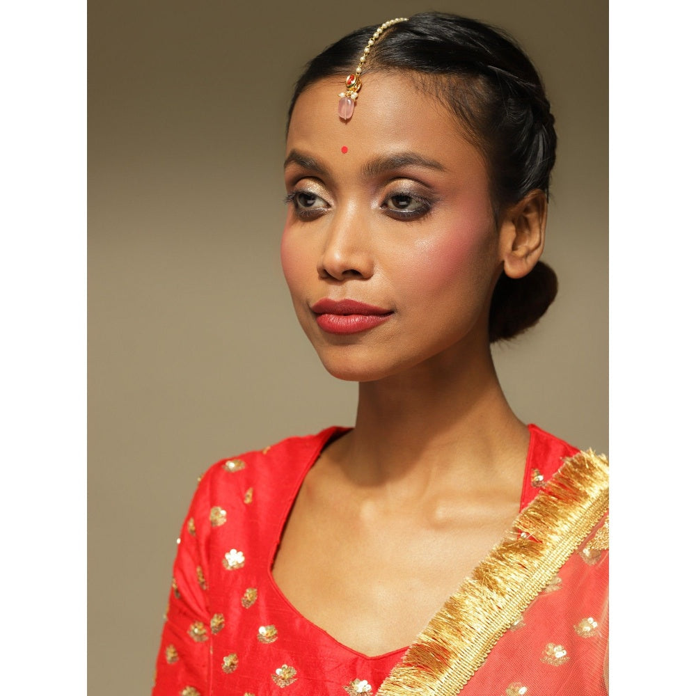 Ruby Raang Studio Gold-Plated Red Kundan-Studded Handcrafted Maang Tikka