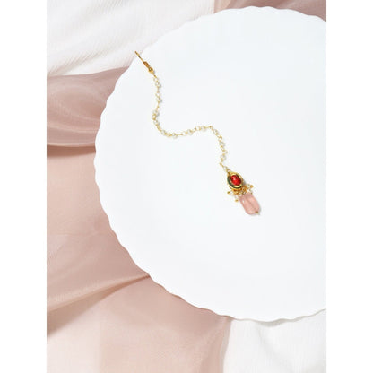Ruby Raang Studio Gold-Plated Red Kundan-Studded Handcrafted Maang Tikka