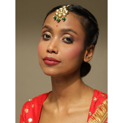 Ruby Raang Studio Gold-Plated Green Kundan-Studded Maang Tikka