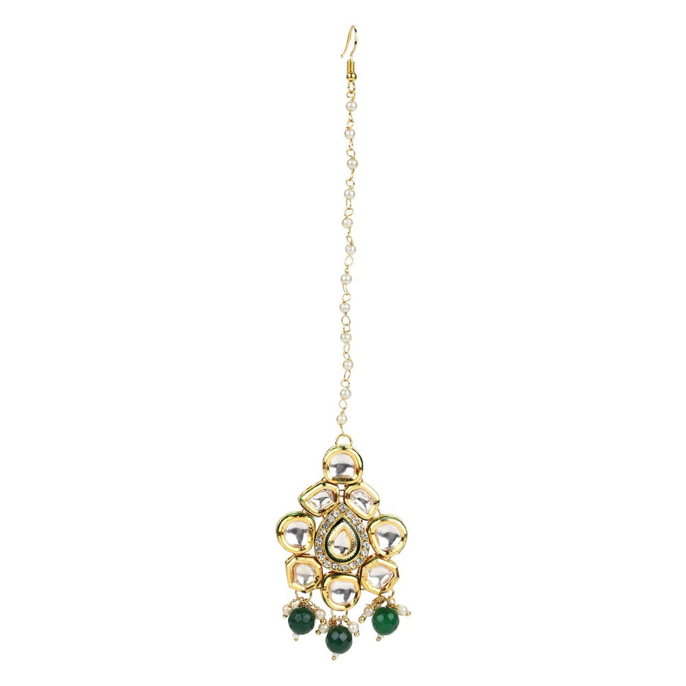 Ruby Raang Studio Gold-Plated Green Kundan-Studded Maang Tikka