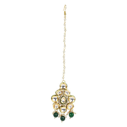 Ruby Raang Studio Gold-Plated Green Kundan-Studded Maang Tikka