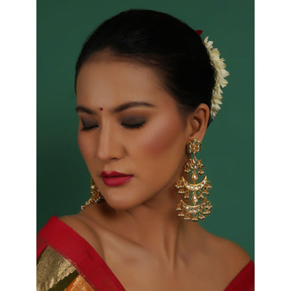 Ruby Raang Studio Kundan Earrings with Green Stonework