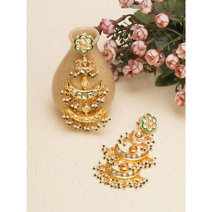 Ruby Raang Studio Kundan Earrings with Green Stonework