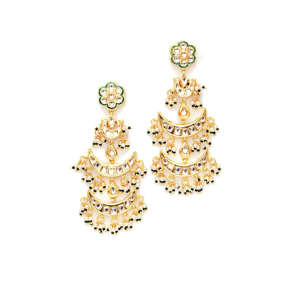 Ruby Raang Studio Kundan Earrings with Green Stonework