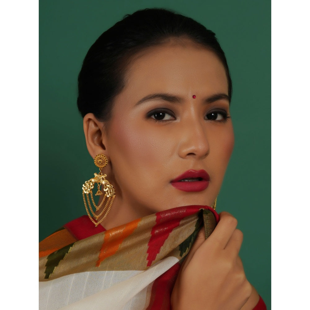 Ruby Raang Studio Golden Peacock Chain Earrings