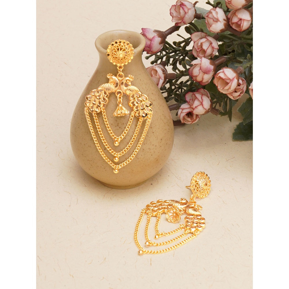 Ruby Raang Studio Golden Peacock Chain Earrings