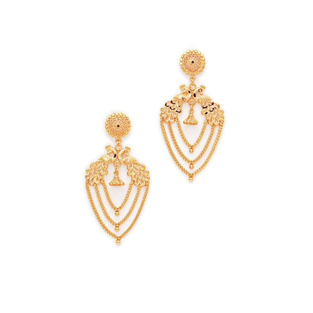 Ruby Raang Studio Golden Peacock Chain Earrings