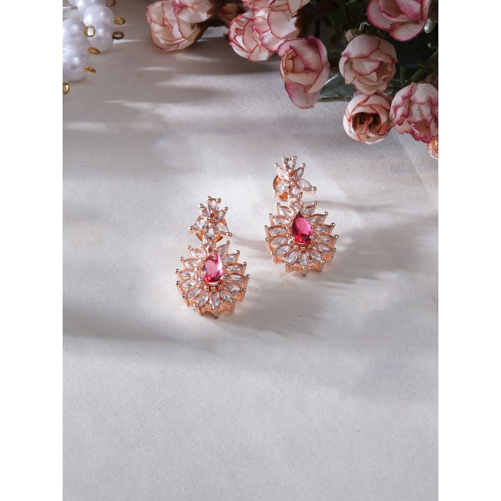 Ruby Raang Studio Maroon Stone & Diamond Earrings