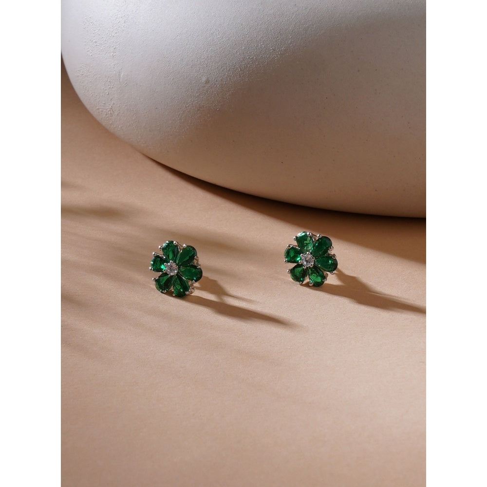 Ruby Raang Studio Forest Green Stone Flower Studs