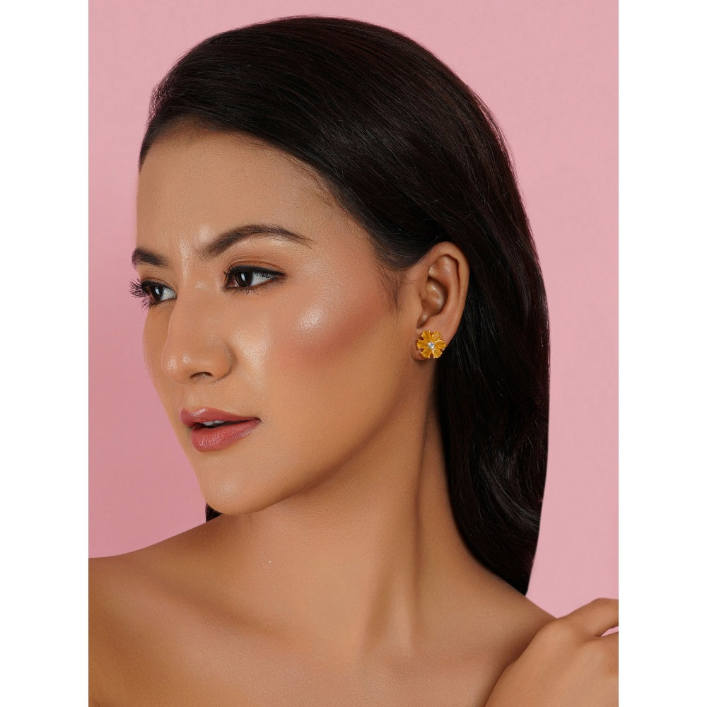 Ruby Raang Studio Yellow Stone Flower Studs