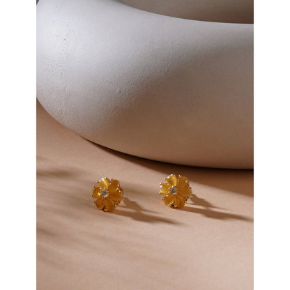 Ruby Raang Studio Yellow Stone Flower Studs