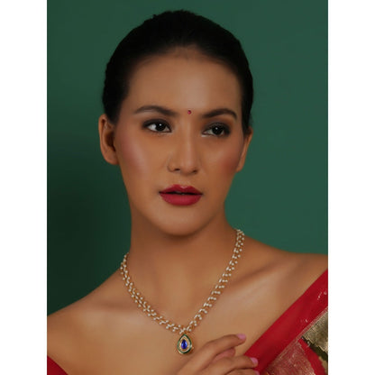 Ruby Raang Studio Blue & Green Stone Neckpiece in Pearls