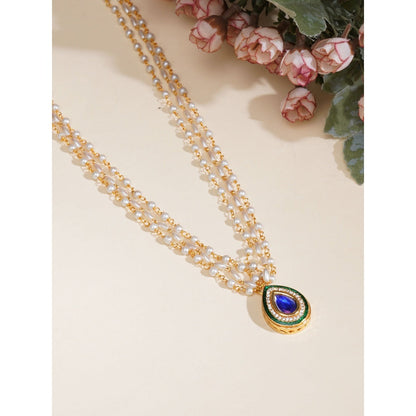 Ruby Raang Studio Blue & Green Stone Neckpiece in Pearls