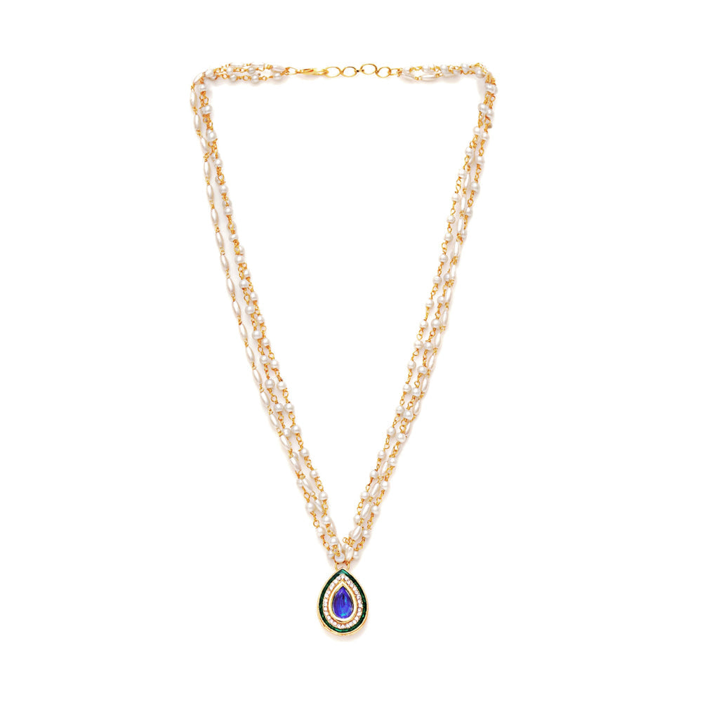 Ruby Raang Studio Blue & Green Stone Neckpiece in Pearls