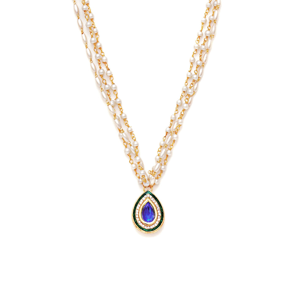 Ruby Raang Studio Blue & Green Stone Neckpiece in Pearls