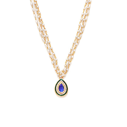 Ruby Raang Studio Blue & Green Stone Neckpiece in Pearls