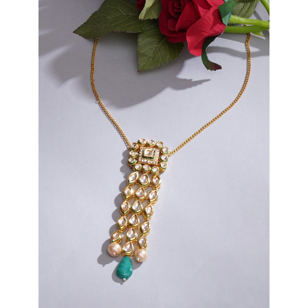 Ruby Raang Studio Long Kundan Pendant with Emerald Drop