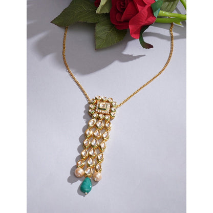 Ruby Raang Studio Long Kundan Pendant with Emerald Drop