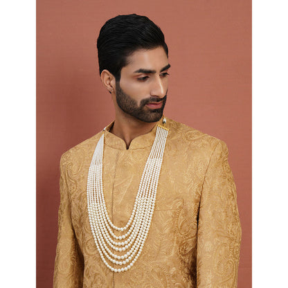 Ruby Raang Studio Pearl White Beaded Layered Necklace for Men