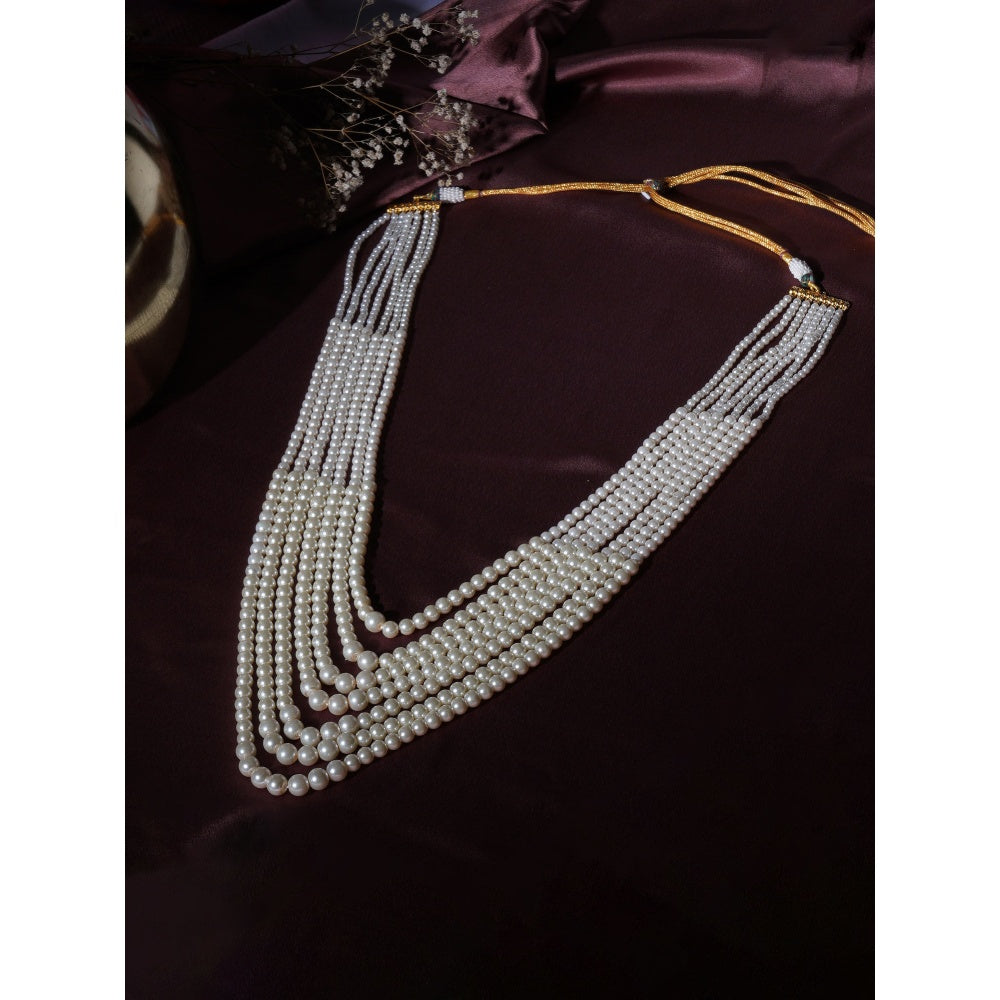 Ruby Raang Studio Pearl White Beaded Layered Necklace for Men