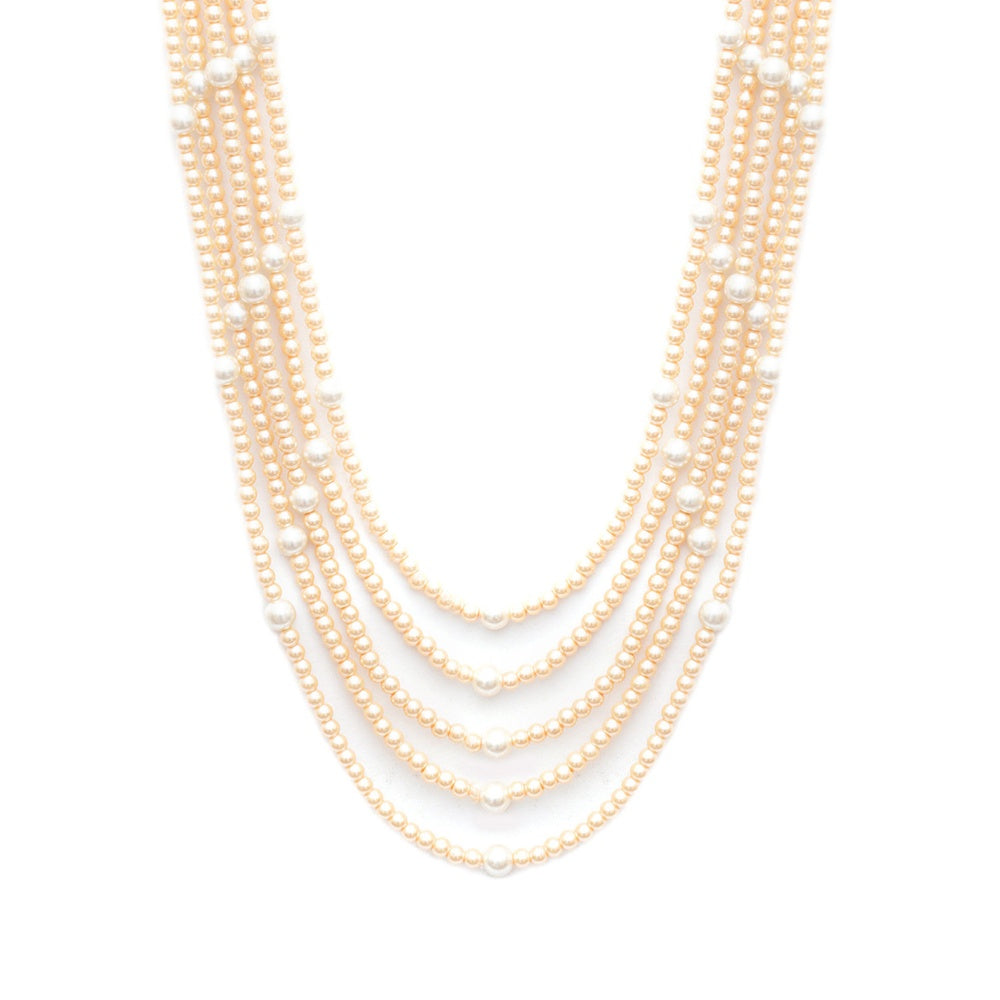 Ruby Raang Studio Dual Tone Pearl White and Off White Beaded Layered Necklace for Men