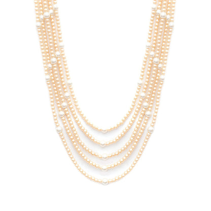 Ruby Raang Studio Dual Tone Pearl White and Off White Beaded Layered Necklace for Men