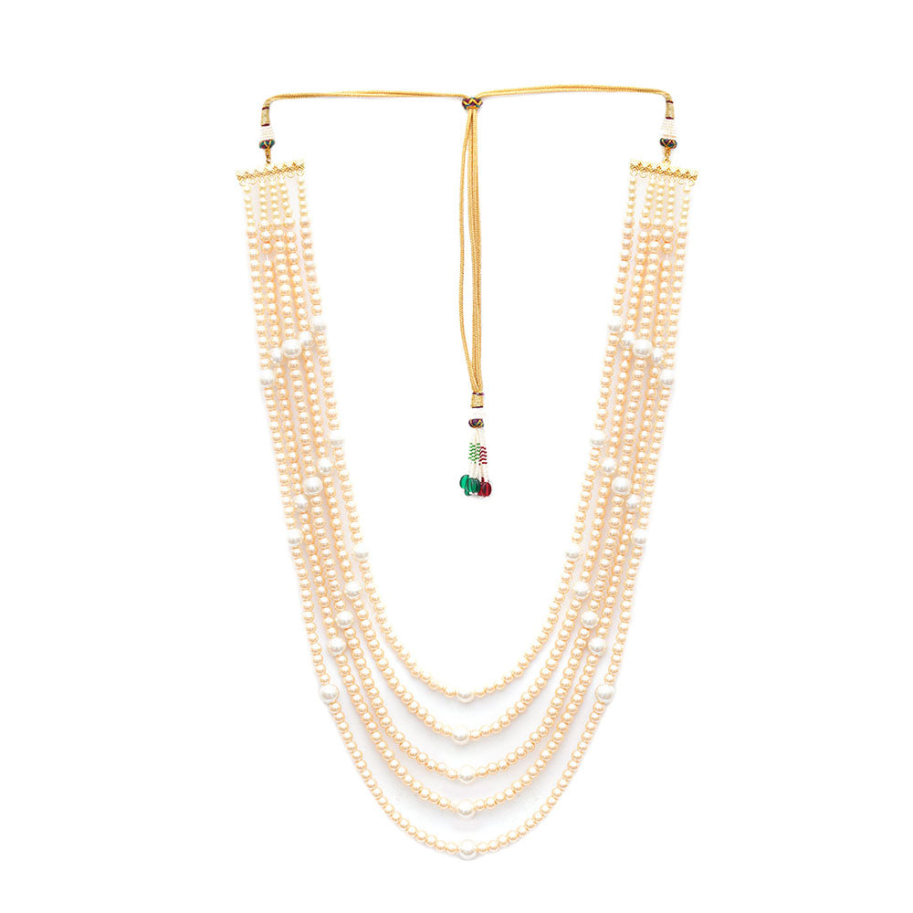 Ruby Raang Studio Dual Tone Pearl White and Off White Beaded Layered Necklace for Men