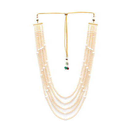 Ruby Raang Studio Dual Tone Pearl White and Off White Beaded Layered Necklace for Men