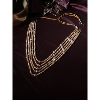 Ruby Raang Studio Dual Tone Pearl White and Off White Beaded Layered Necklace for Men