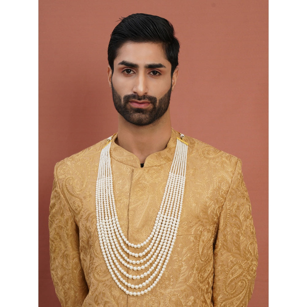 Ruby Raang Studio Pearl White Beaded Layered Necklace for Men