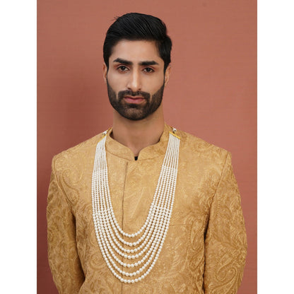 Ruby Raang Studio Pearl White Beaded Layered Necklace for Men