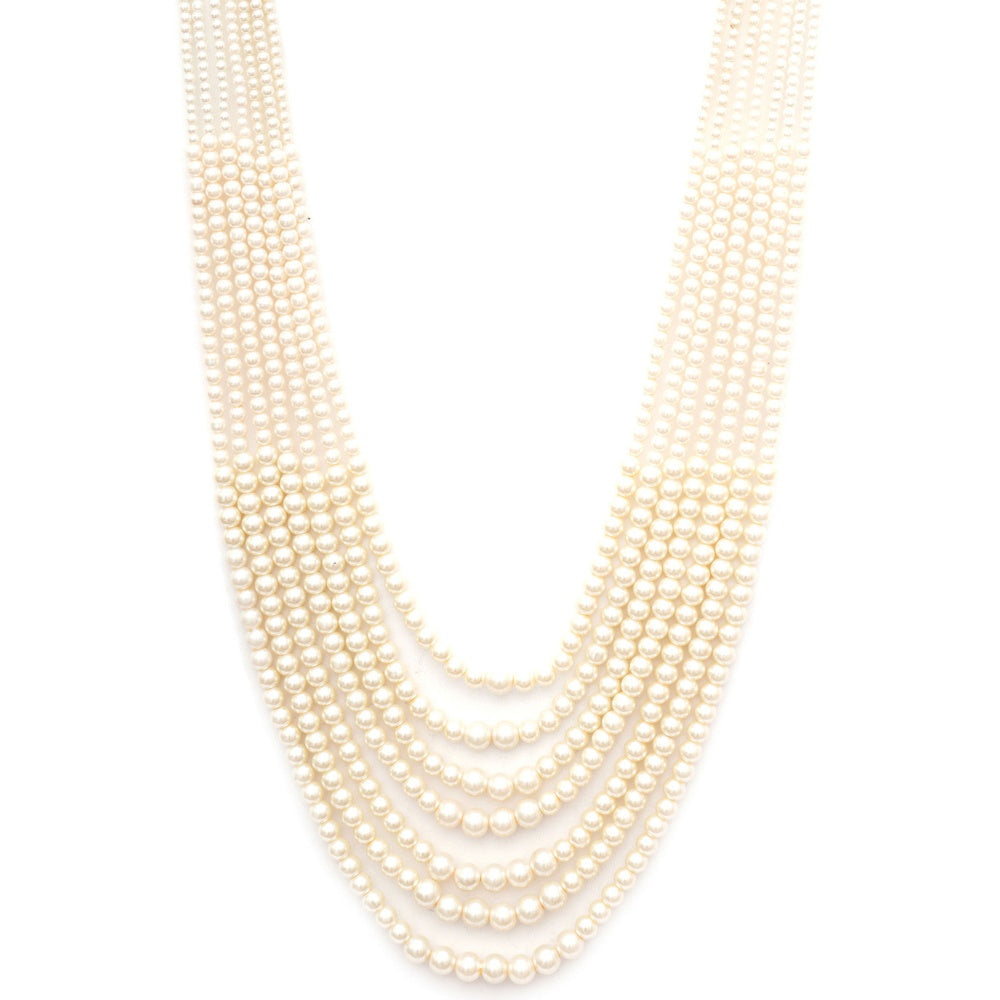 Ruby Raang Studio Pearl White Beaded Layered Necklace for Men