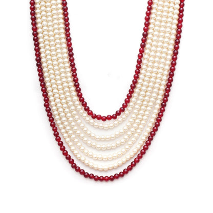 Ruby Raang Studio White and Maroon Beaded Necklace