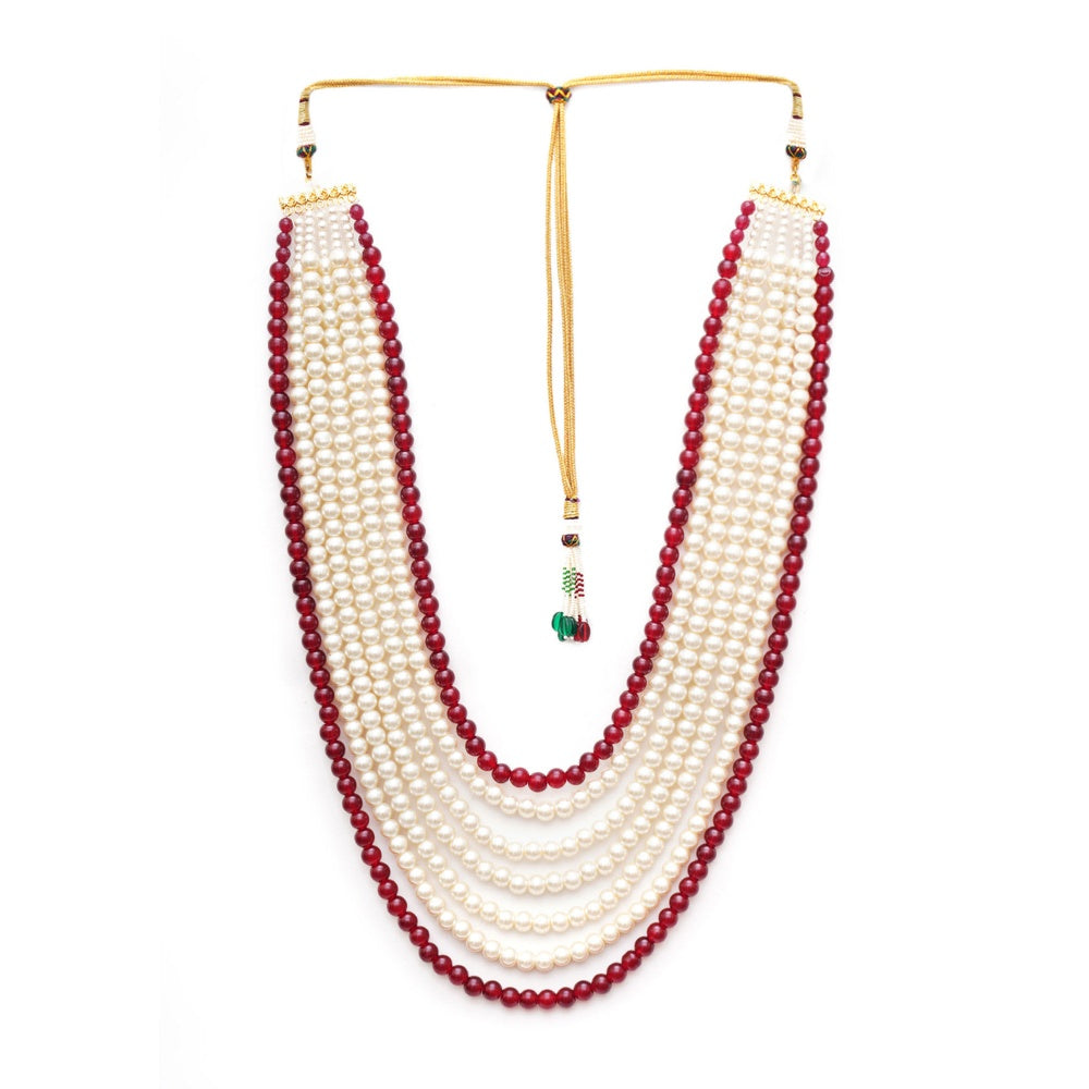 Ruby Raang Studio White and Maroon Beaded Necklace