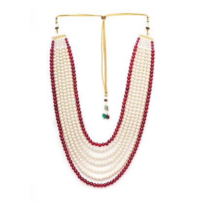 Ruby Raang Studio White and Maroon Beaded Necklace