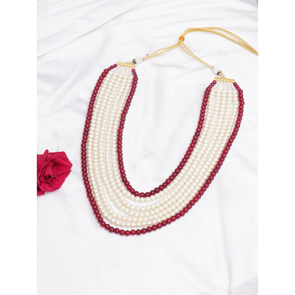 Ruby Raang Studio White and Maroon Beaded Necklace
