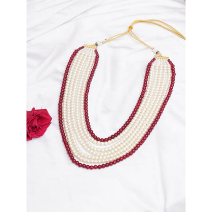 Ruby Raang Studio White and Maroon Beaded Necklace