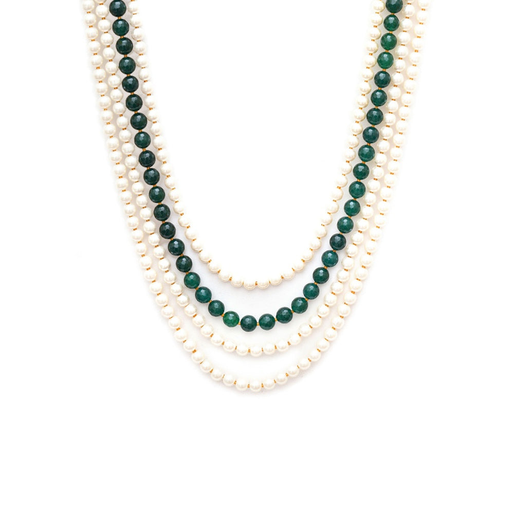 Ruby Raang Studio Green and Pearl Layered Necklace