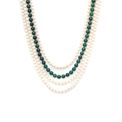 Ruby Raang Studio Green and Pearl Layered Necklace