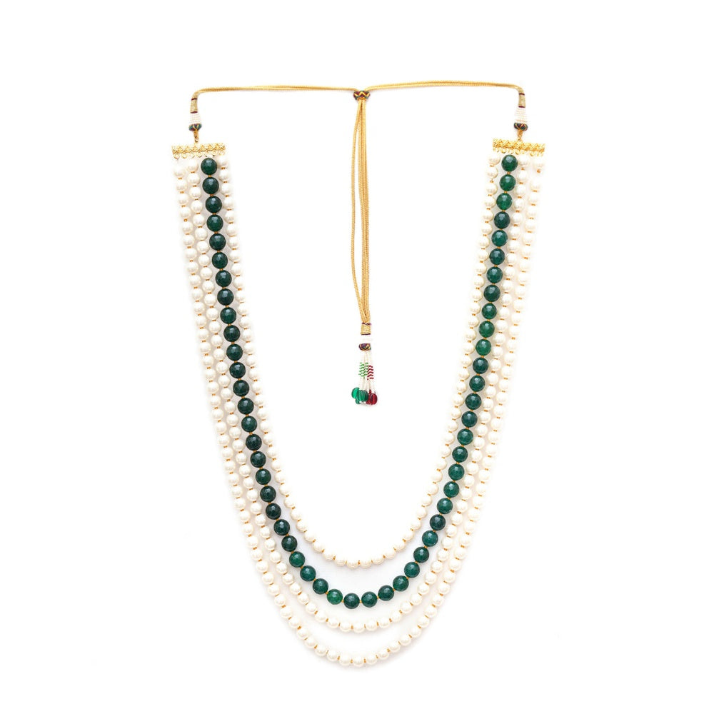 Ruby Raang Studio Green and Pearl Layered Necklace