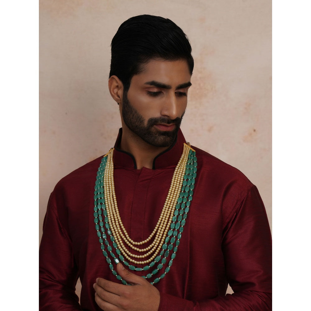 Ruby Raang Studio Turquoise, Gold and Pearl Layered Necklace